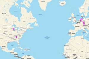 Auszug aus der Karte, mit der sich deutsche, US-amerikanische und kanadische Schulen vernetzen können
